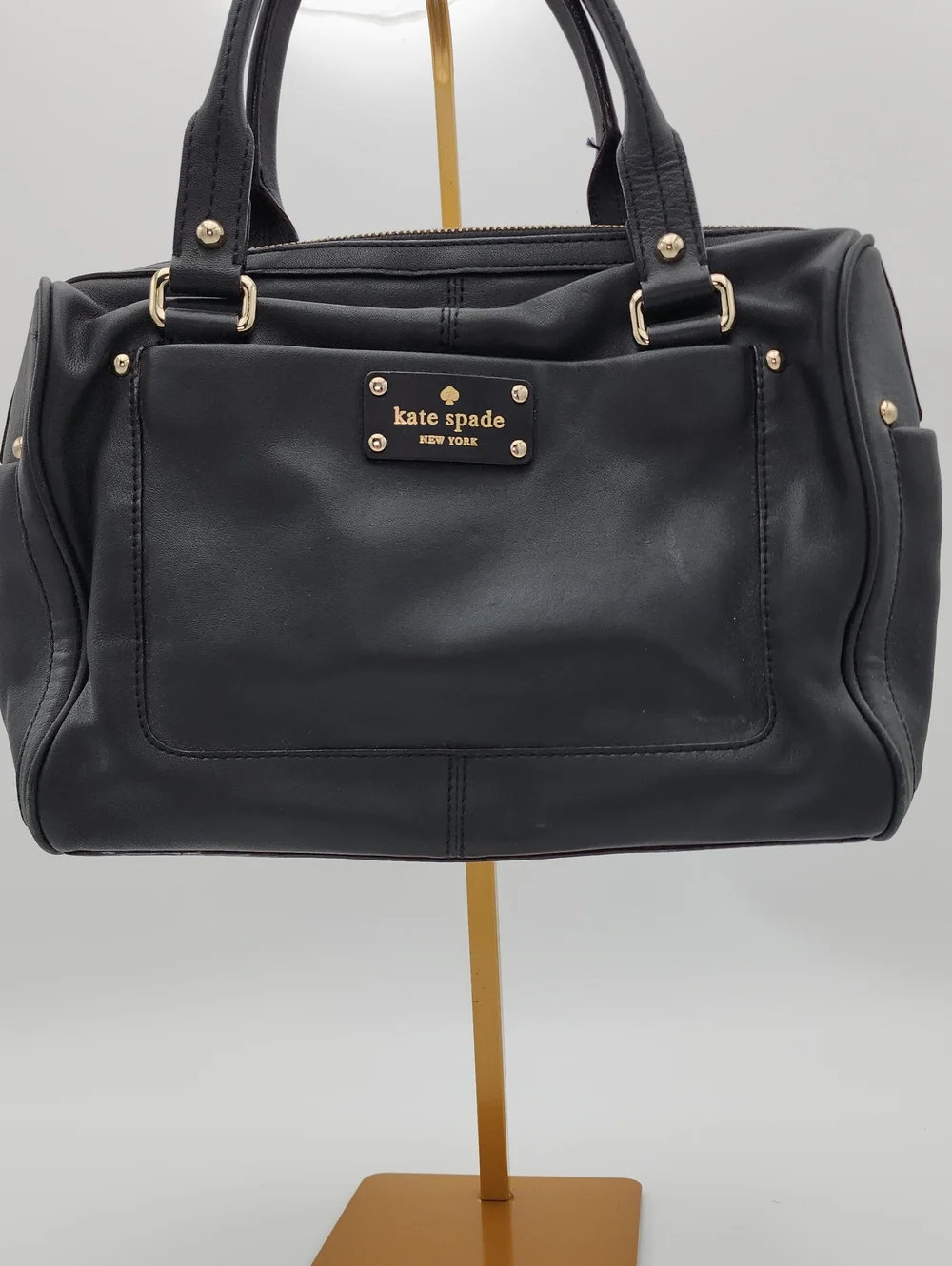 Kate Spade Black Leather Satchel with Gold Hardware